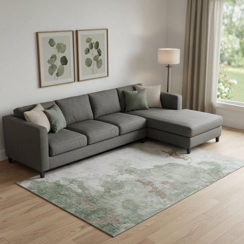 8' X 10' Sage And Linen Abstract Washable Area Rug With UV Protection