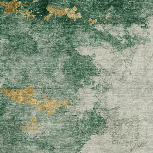 5' X 8' Emerald And Gold Abstract Washable Area Rug With UV Protection