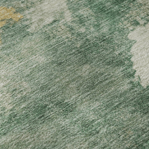 8' Emerald And Gold Abstract Washable Round Rug With UV Protection
