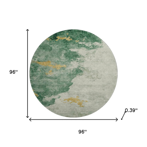8' Emerald And Gold Abstract Washable Round Rug With UV Protection