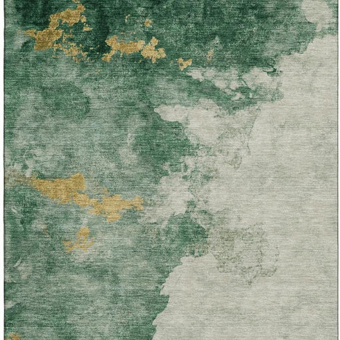 8' X 10' Emerald And Gold Abstract Washable Area Rug With UV Protection