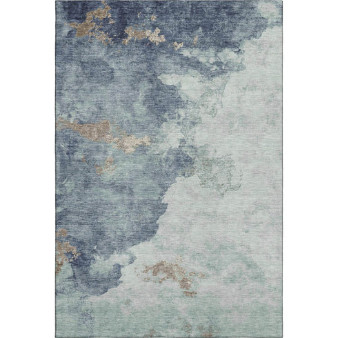 5' X 8' Pale Aqua And Taupe Abstract Washable Area Rug With UV Protection