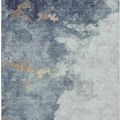 5' X 8' Pale Aqua And Taupe Abstract Washable Area Rug With UV Protection