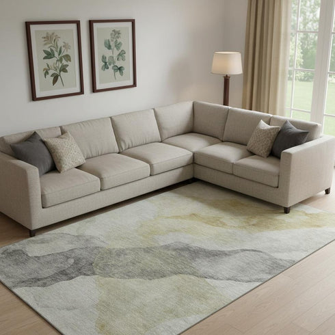 8' X 10' Beige And Gray Abstract Washable Area Rug With UV Protection