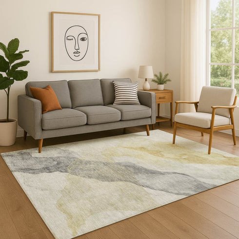 9' X 12' Beige And Gray Abstract Washable Area Rug With UV Protection
