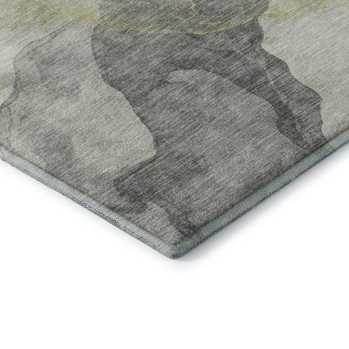 9' X 12' Beige And Gray Abstract Washable Area Rug With UV Protection