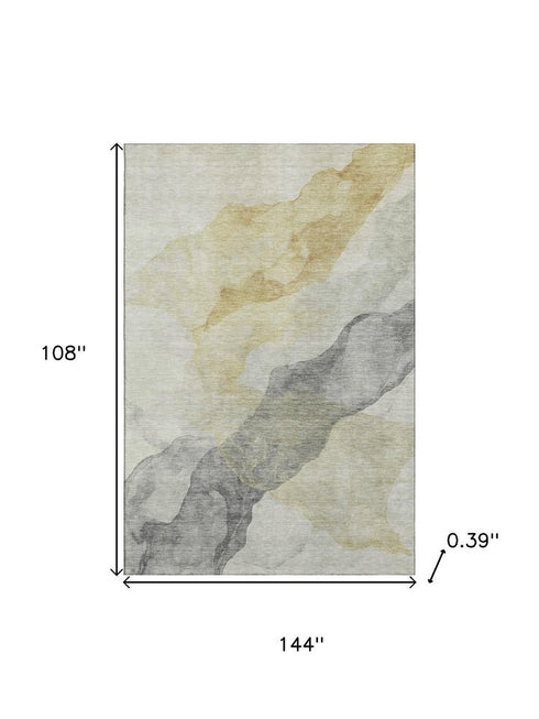 9' X 12' Beige And Gray Abstract Washable Area Rug With UV Protection