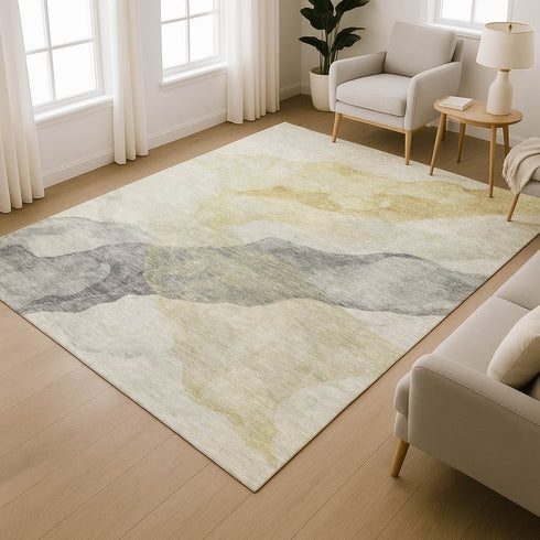 9' X 12' Beige And Gray Abstract Washable Area Rug With UV Protection