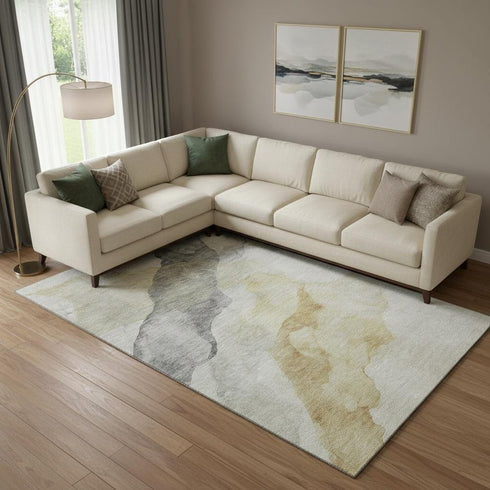 9' X 12' Beige And Gray Abstract Washable Area Rug With UV Protection