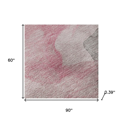5' X 8' Blush And Gray Abstract Washable Area Rug With UV Protection