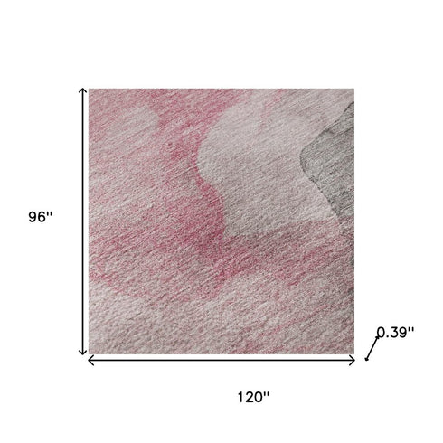 8' X 10' Blush And Gray Abstract Washable Area Rug With UV Protection