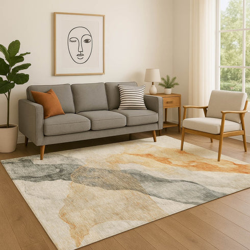 8' X 10' Orange And Gray Abstract Washable Area Rug With UV Protection
