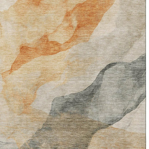 8' X 10' Orange And Gray Abstract Washable Area Rug With UV Protection