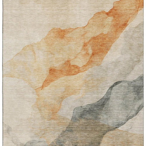 8' X 10' Orange And Gray Abstract Washable Area Rug With UV Protection