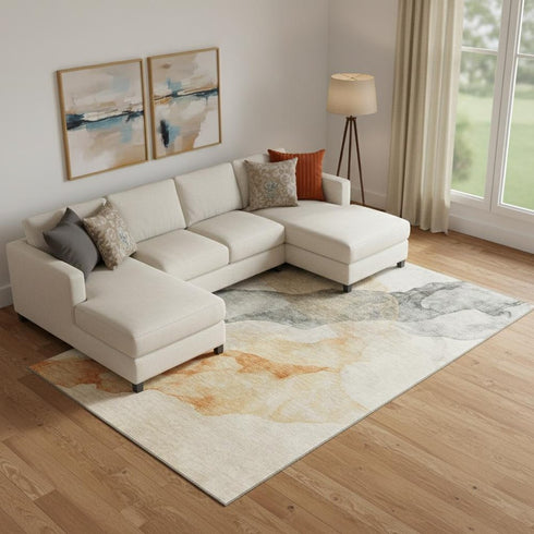 8' X 10' Orange And Gray Abstract Washable Area Rug With UV Protection