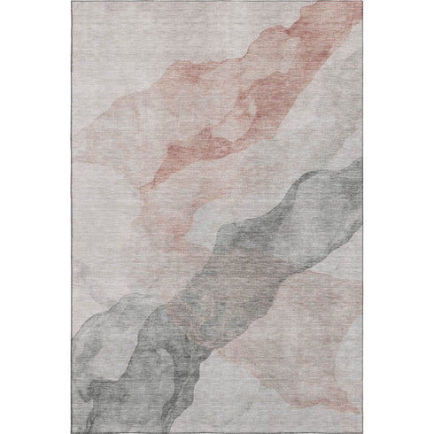 5' X 8' Salmon And Gray Abstract Washable Area Rug With UV Protection