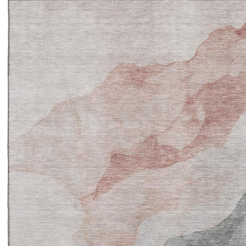 5' X 8' Salmon And Gray Abstract Washable Area Rug With UV Protection