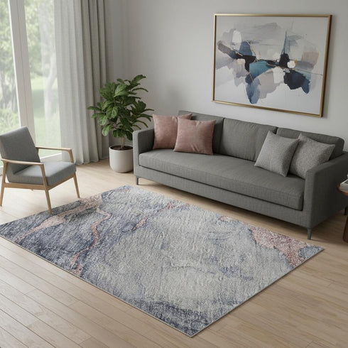 5' X 8' Blush And Gray Abstract Washable Area Rug With UV Protection