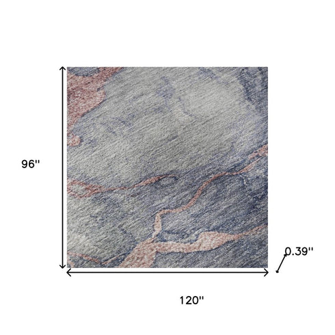 8' X 10' Blush And Gray Abstract Washable Area Rug With UV Protection
