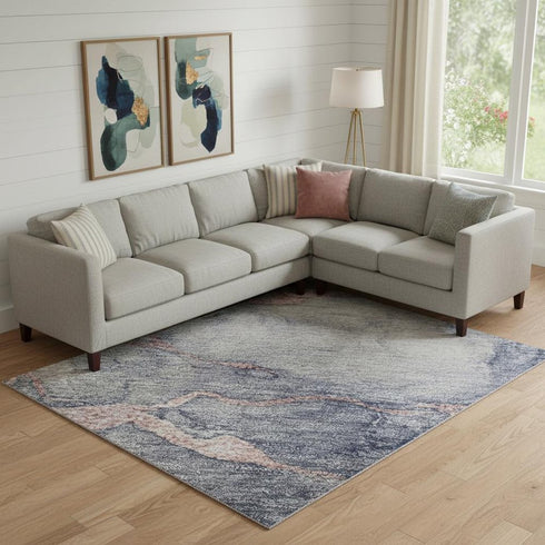 8' X 10' Blush And Gray Abstract Washable Area Rug With UV Protection