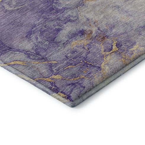 5' X 8' Purple And Gold Abstract Washable Area Rug With UV Protection