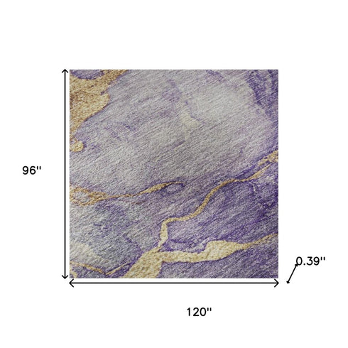 8' X 10' Purple And Gold Abstract Washable Area Rug With UV Protection