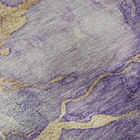 8' X 10' Purple And Gold Abstract Washable Area Rug With UV Protection