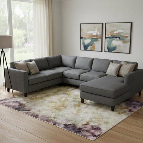 8' X 10' Purple And Gold Abstract Washable Area Rug With UV Protection