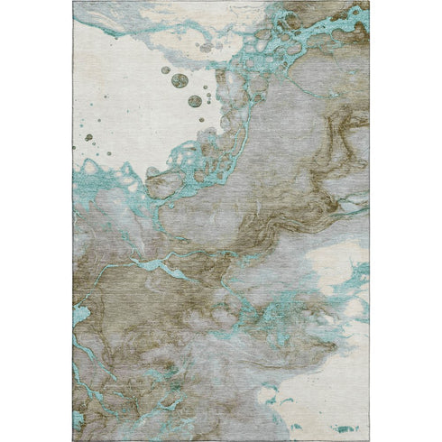 8' X 10' Teal And Brown Abstract Washable Area Rug With UV Protection