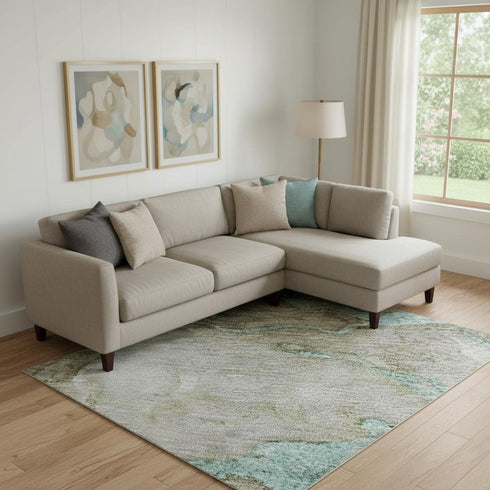 8' X 10' Teal And Brown Abstract Washable Area Rug With UV Protection