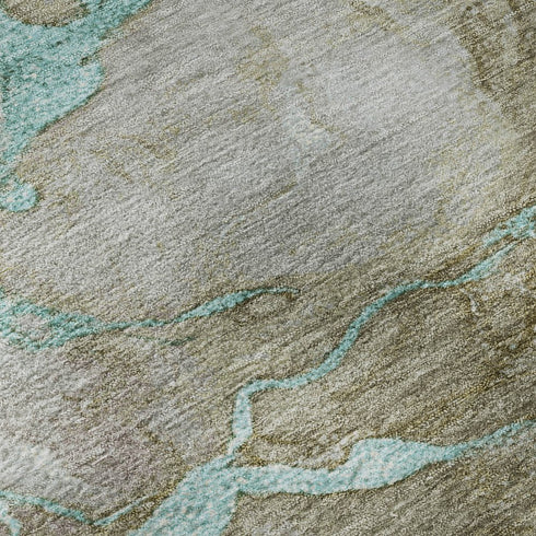 8' X 10' Teal And Brown Abstract Washable Area Rug With UV Protection