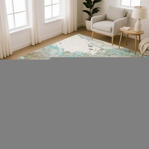 8' X 10' Teal And Brown Abstract Washable Area Rug With UV Protection