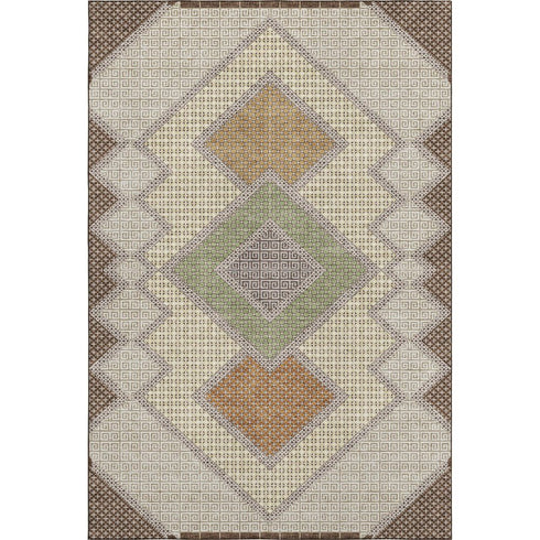 5' X 8' Brown And Copper Geometric Washable Area Rug With UV Protection