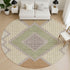 8' Brown And Copper Geometric Washable Round Rug With UV Protection