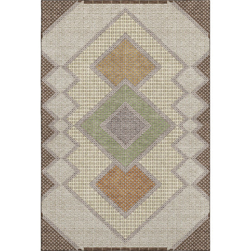 8' X 10' Brown And Copper Geometric Washable Area Rug With UV Protection