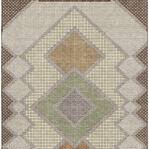 8' X 10' Brown And Copper Geometric Washable Area Rug With UV Protection