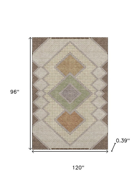 8' X 10' Brown And Copper Geometric Washable Area Rug With UV Protection