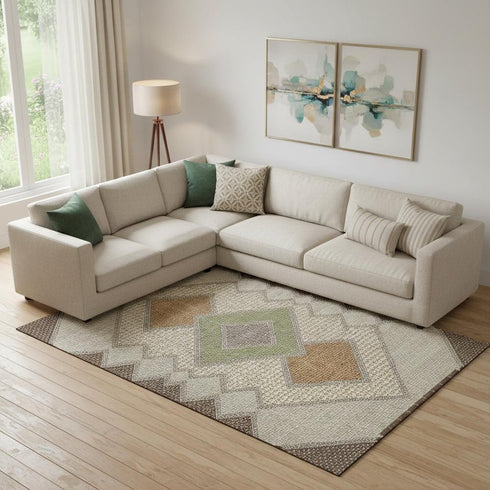 8' X 10' Brown And Copper Geometric Washable Area Rug With UV Protection