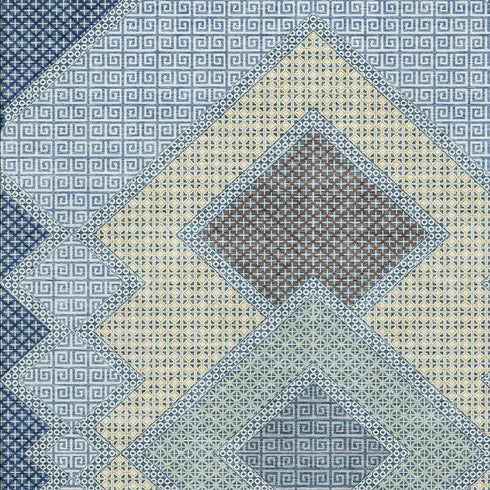 5' X 8' Denim Blue And Gray Geometric Washable Area Rug With UV Protection