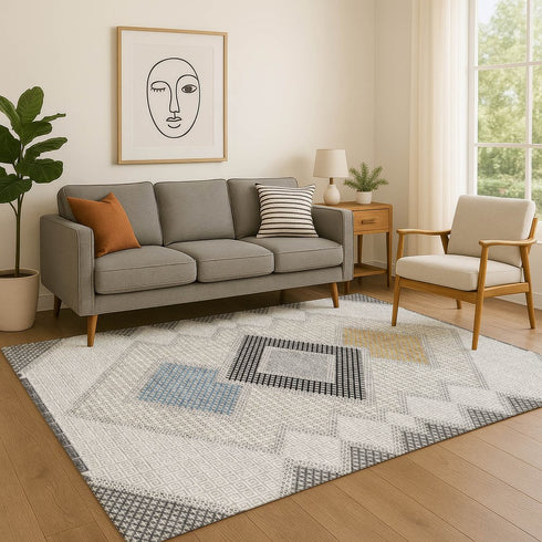 8' X 10' Gray And Charcoal Geometric Washable Area Rug With UV Protection