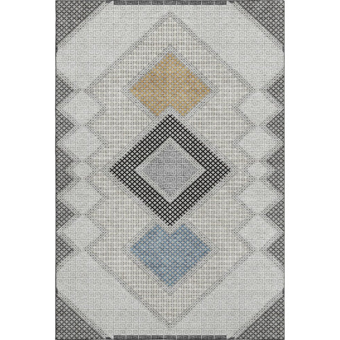 8' X 10' Gray And Charcoal Geometric Washable Area Rug With UV Protection