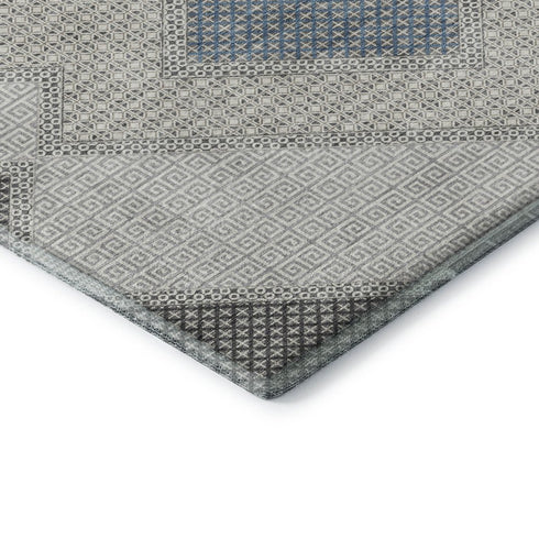 8' X 10' Gray And Charcoal Geometric Washable Area Rug With UV Protection