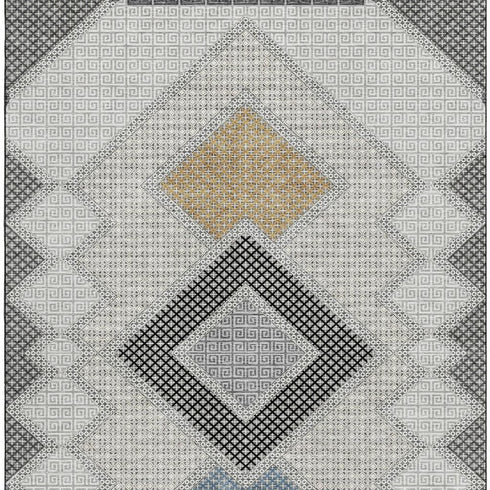 8' X 10' Gray And Charcoal Geometric Washable Area Rug With UV Protection