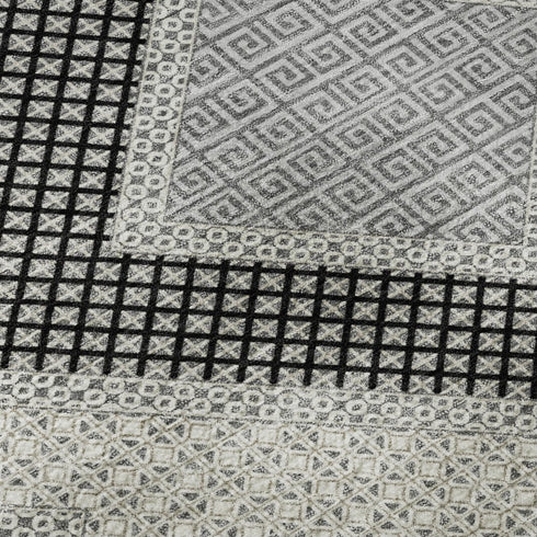 8' X 10' Gray And Charcoal Geometric Washable Area Rug With UV Protection
