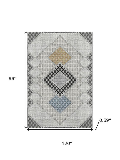 8' X 10' Gray And Charcoal Geometric Washable Area Rug With UV Protection