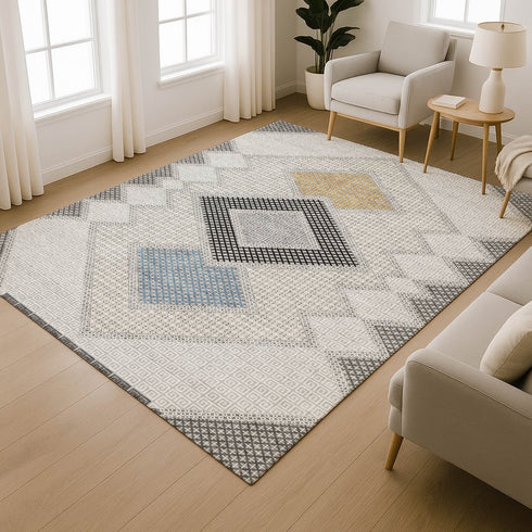 8' X 10' Gray And Charcoal Geometric Washable Area Rug With UV Protection