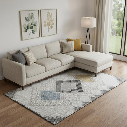 8' X 10' Gray And Charcoal Geometric Washable Area Rug With UV Protection