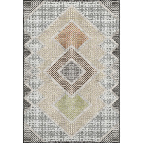 8' X 10' Pewter And Copper Geometric Washable Area Rug With UV Protection