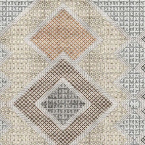 8' X 10' Pewter And Copper Geometric Washable Area Rug With UV Protection