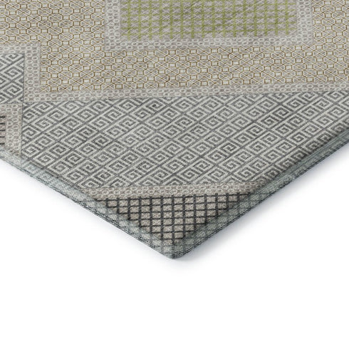 8' X 10' Pewter And Copper Geometric Washable Area Rug With UV Protection